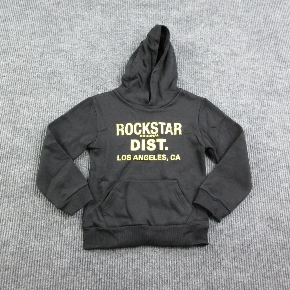Rockstar Original Hoodie Boys 7 Black Dist. Graphic Pullover Fleece Hooded NWT
